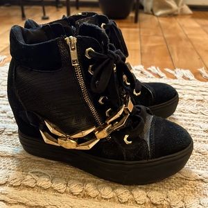 Black Booties with Gold Chain